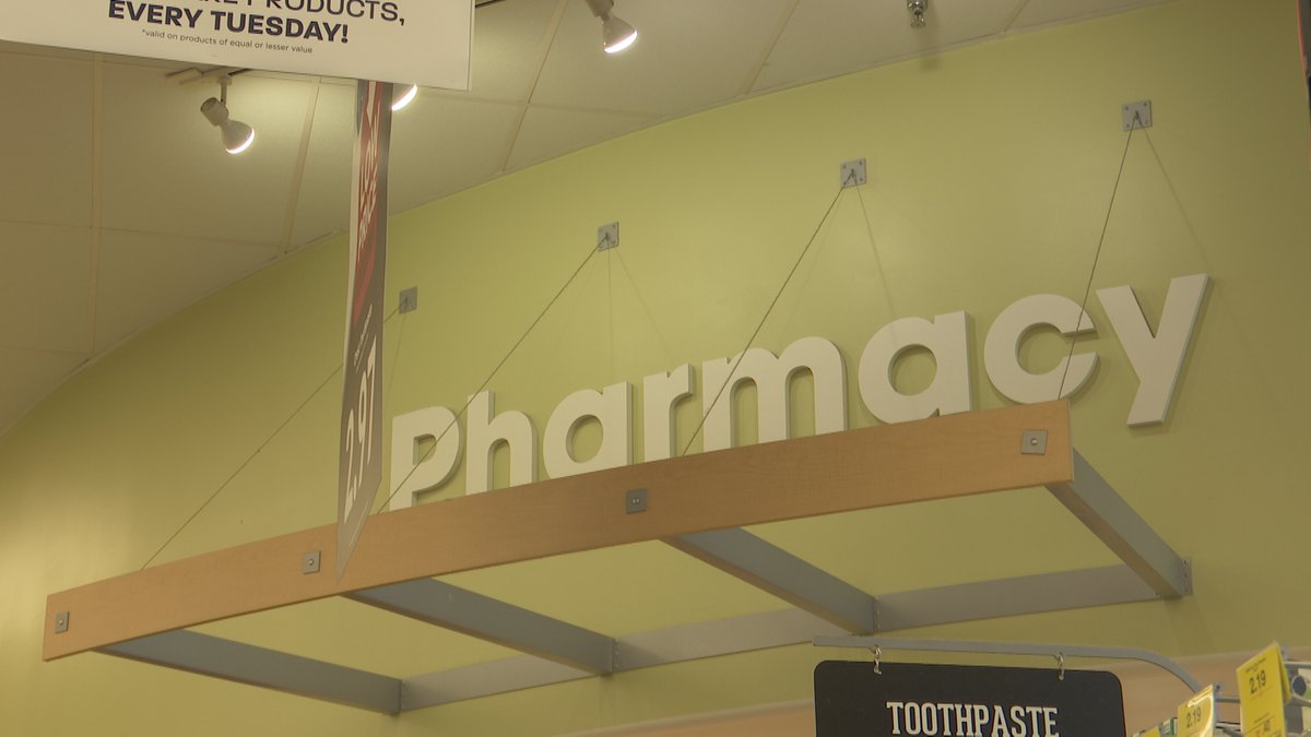 A pharmacy sign is pictured inside Hy-Vee Tuesday, Aug. 24, 2021, in Mankato, Minn.