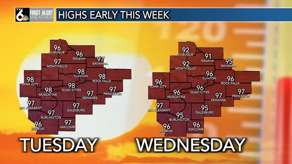Highs in the 90's, heat index 100°+