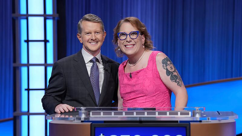 In this undated photo provided by Jeopardy Productions, Inc., "Jeopardy!" host Ken Jennings,...