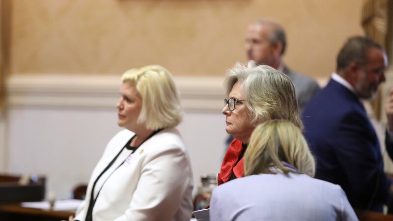 South Carolina Sens. Penry Gustafson, R-Camden, left, Katrina Shealy, R-Lexington, center, and...