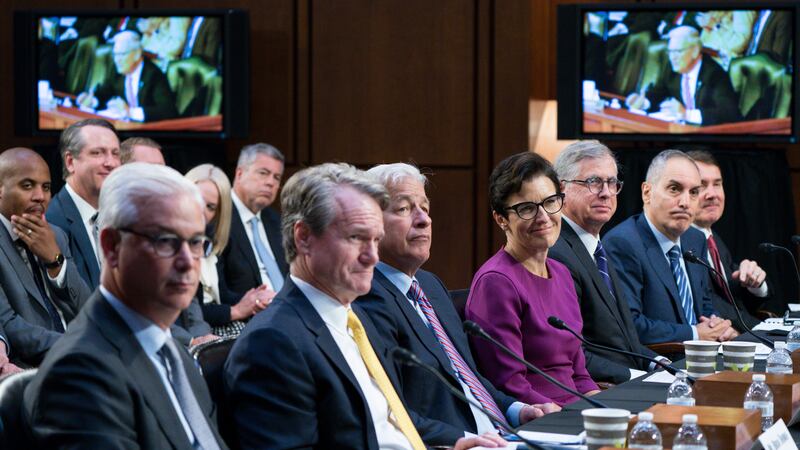 From left, Wells Fargo & Company CEO and President Charles Scharf, Bank of America Chairman...