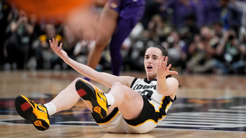 Iowa's Caitlin Clark looks for a call during the second half of the NCAA Women's Final Four...