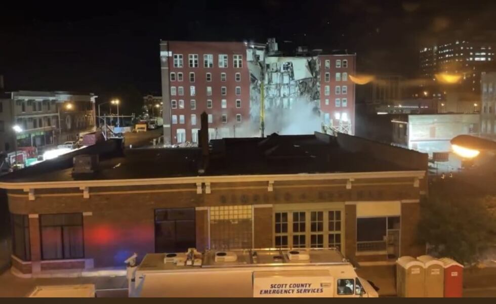 Recovery crews working on deconstruction of the partially collapsed building