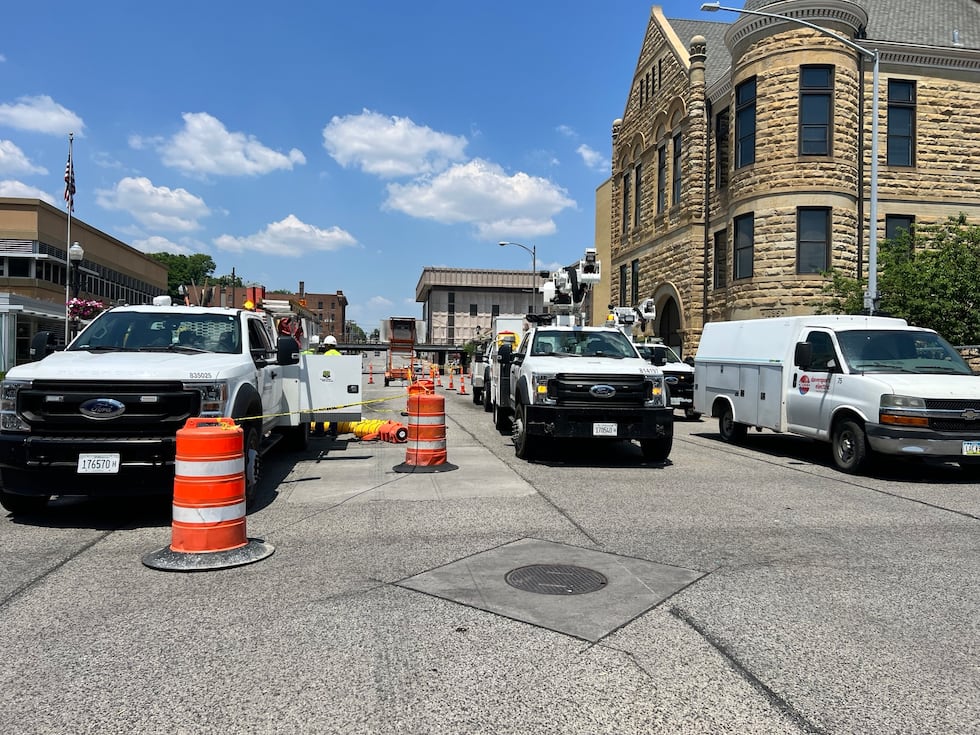 Mid American truck on scene at downtown Davenport building collapse.