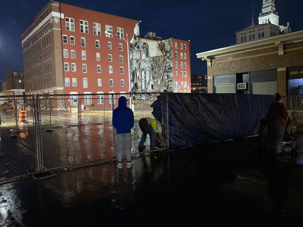 Tarp put up on fencing around The Davenport partially collapsed building