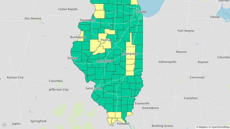 There are now only 20 Illinois counties in yellow rated at the medium community level.